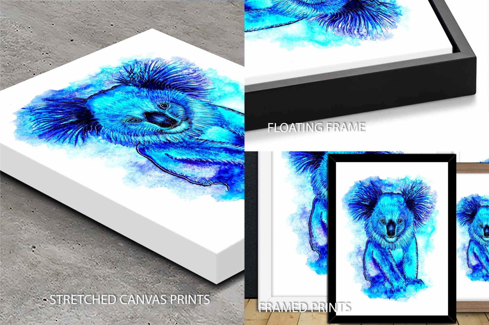 Koala Cuteness print, adorable fluffy koala in gentle grey and eucalypt-green tones