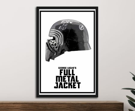 Kylo Ren Full Metal Jacket framed print, the Born to Kill helmet remix in black and white.