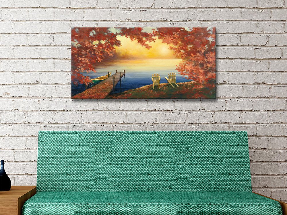 Sector-specific reception artwork — legal-firm interior with a single neutral landscape print over the front desk