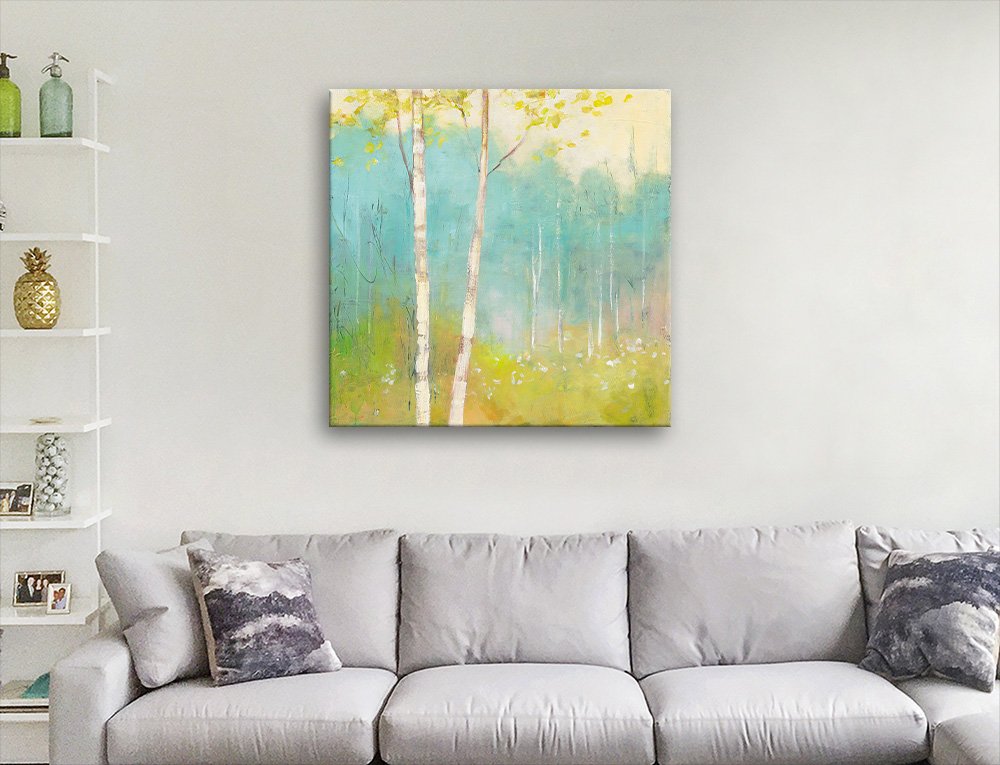 Spring Fling I birch woodland canvas art