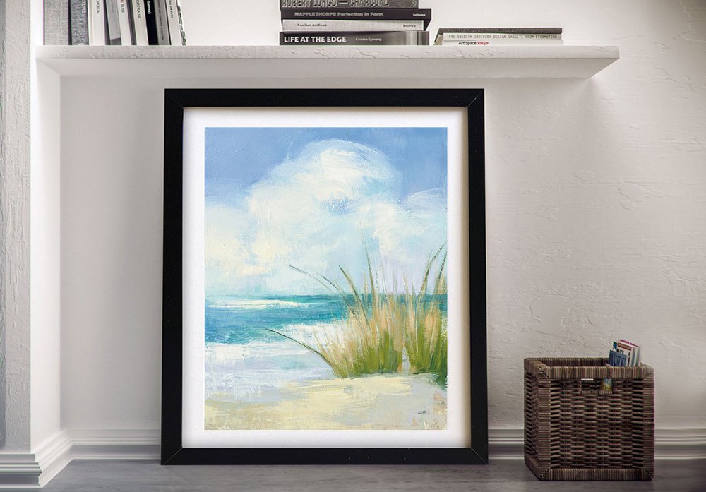 Framed seascape showing a restless coastline with cresting waves