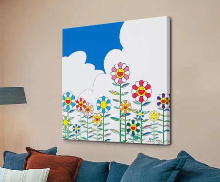 geometric canvas featuring Flowers 2 by Takashi Murakami — bold contemporary abstract canvas