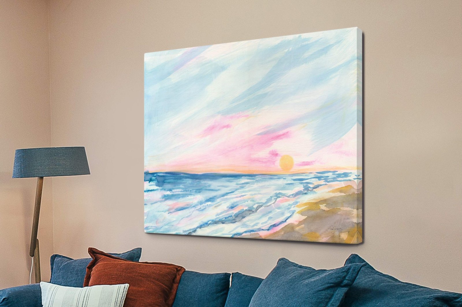 Sue Schlabach's Ocean Sunrise on canvas, a bold contemporary abstract composition with rich detail