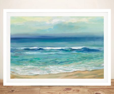 Seaside Sunrise abstract seascape framed print with soft morning light over calm water