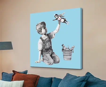 Banksy superhero nurse in a cape, enhanced blue street-art canvas print