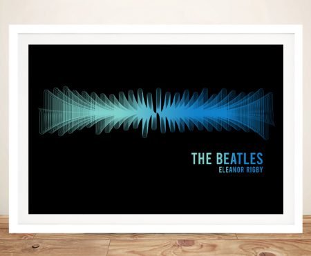 Eleanor Rigby soundwave design in black and electric blue in a frame