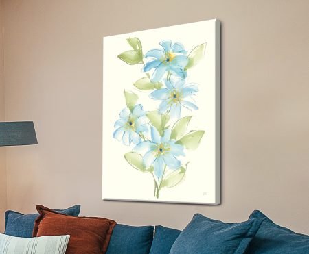 Clematis Bouquet II canvas, delicate mauve petals and trailing foliage in a fresh arrangement