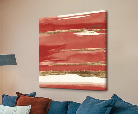 From the abstract composition, Red British telephone booth in a lush green rural landscape canvas print showing realistic