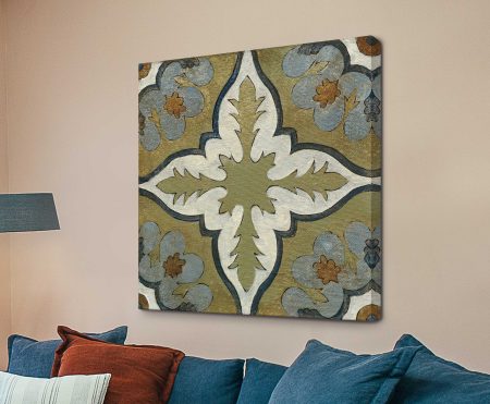Old World Tile II by Silvia Vassileva, an ornate Moroccan-inspired tile motif in olive green, soft blue, cream and rust