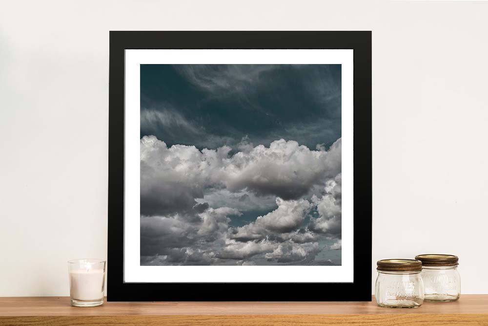 Clouds III by André Eichman framed square print of dramatic grey storm clouds against a dark teal sky