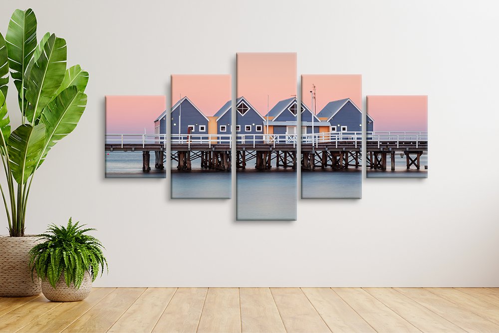 Busselton Jetty Huts 5-Panel Canvas Art Set