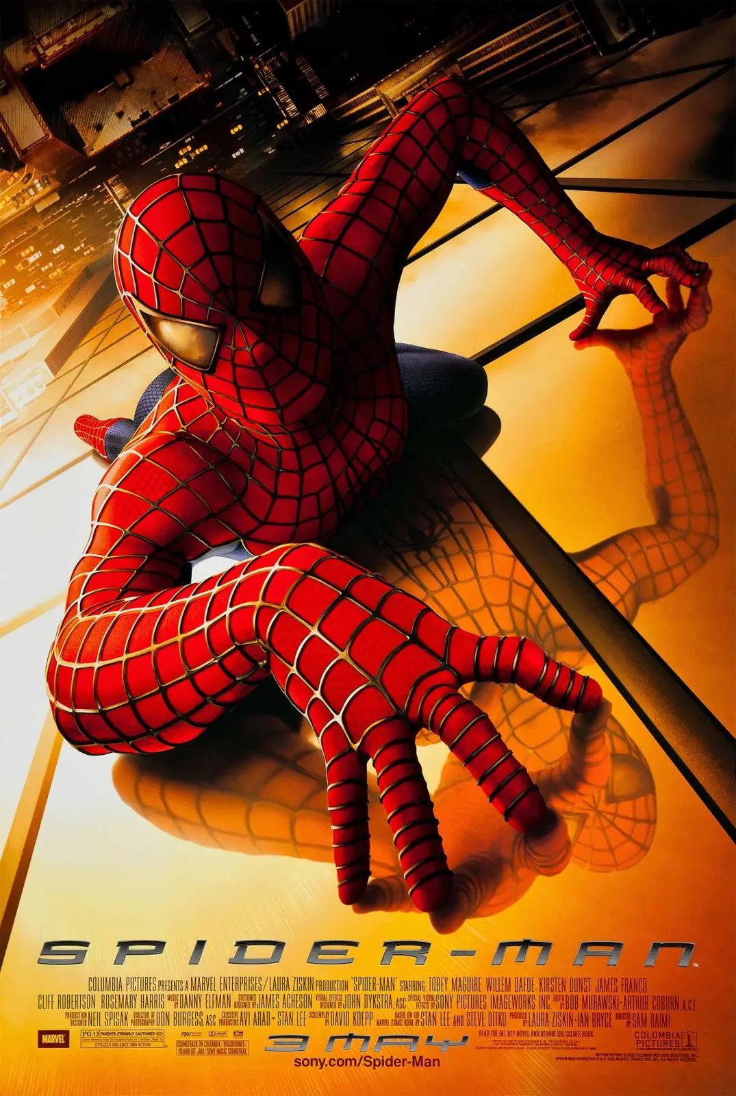 Spider-Man movie poster in bold red and blue, an energetic dynamic superhero print.