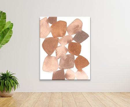 Boho Beautiful II canvas by Moira Hershey featuring terracotta and blush watercolour shapes displayed on a neutral wall above timber flooring