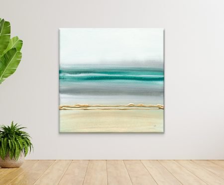 Linear Emerald II abstract seascape canvas print in emerald and teal horizon bands