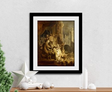 Framed print of Ecce Homo after Rembrandt van Rijn, a dramatic Old Masters depiction of Christ shown to the crowd