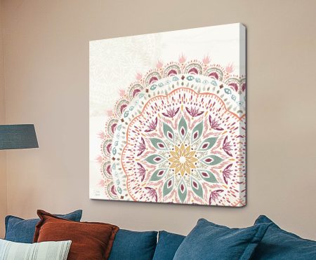 Boho Garden IX by Dina June with soft watercolour boho shapes in pink, sage green and rust