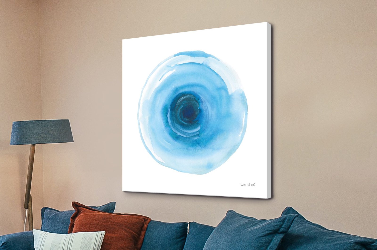Centre of Blue by Danhui Nai - watercolour featuring soft sky and ocean blue tones swirling