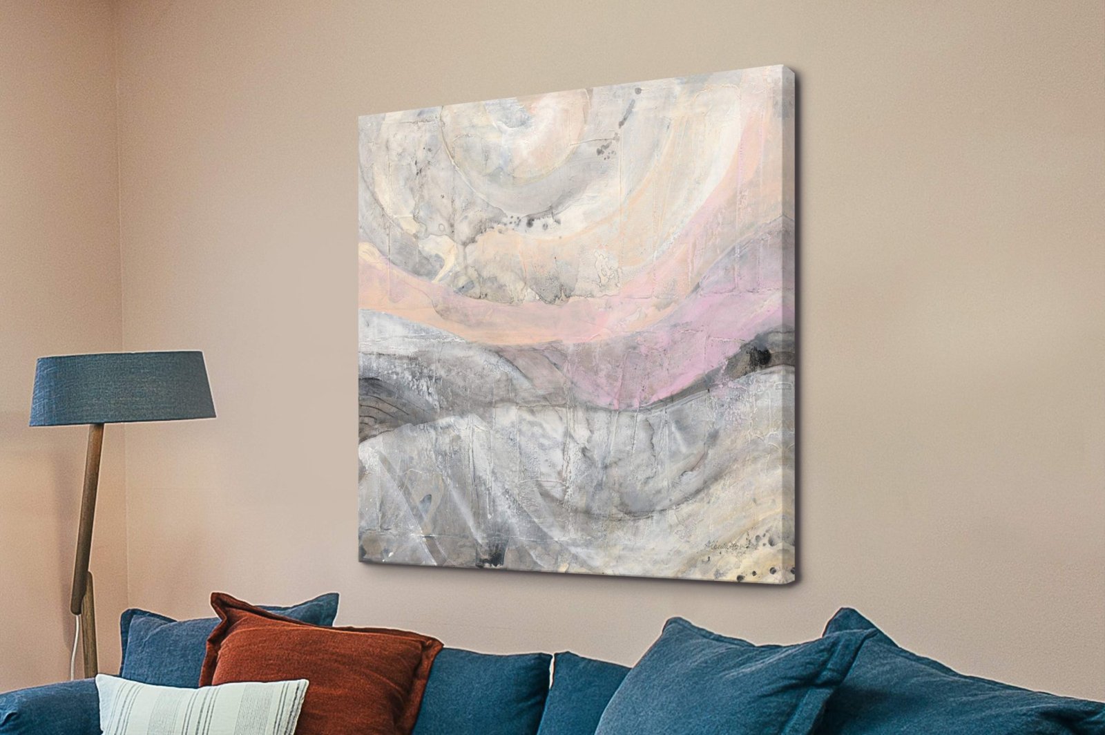Moonlight by Albena Hristova - artwork featuring flowing washes of pale pink, soft grey, cream and charcoal