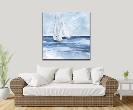 Watercolour of three sailboats on calm water by Chris Paschke