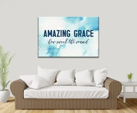 Amazing Grace hymn canvas in soft uplifting watercolour tones for a family wall
