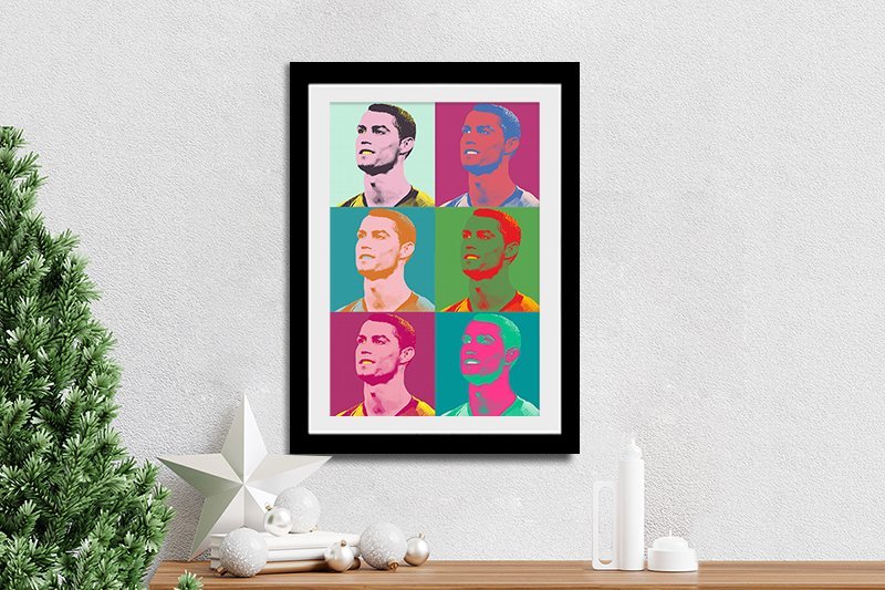 Cristiano Ronaldo Warhol style pop art six panel canvas in bright bold colour