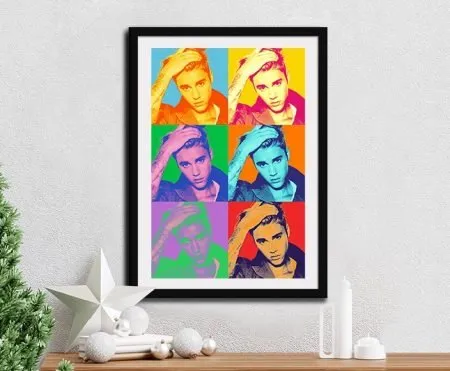 Justin Bieber Warhol style music icon pop art canvas in vivid modern colour for a wall