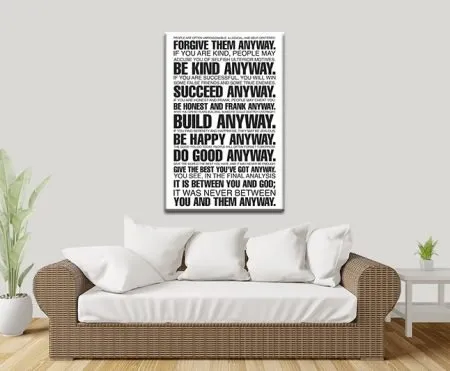Monochrome Do It Anyway Mother Teresa prayer canvas in bold reflective tones
