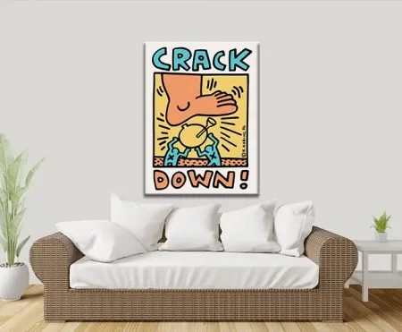 Keith Haring Crack Down canvas in bold black and red tones for a striking wall