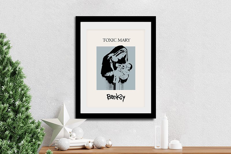 Framed Banksy Toxic Mary, Madonna and poison bottle