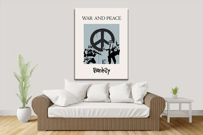 Banksy CND Soldiers painting peace sign, canvas