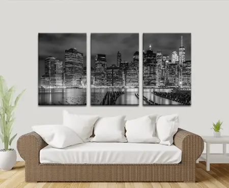 Monochrome Brookyln 3-Panel Art — triptych canvas, a statement multi-panel piece in canvas form