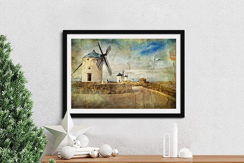 Rustic Windmill Vintage Effect Landscape Art