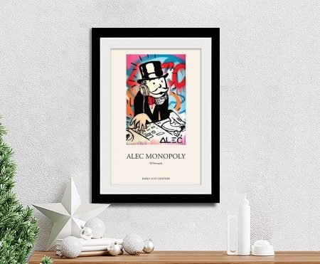 Alec Monopoly DJ Monopoly framed print, the Monopoly Man as a DJ at the decks in graffiti street style