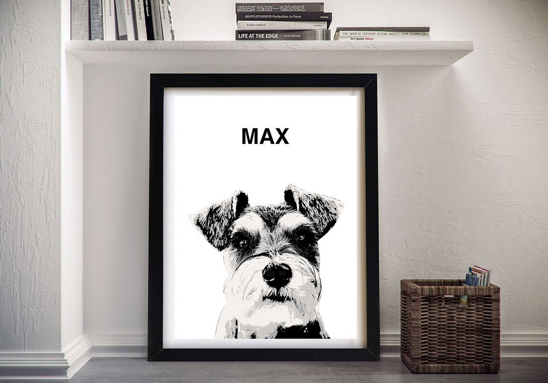 Personalised framed pet portrait canvas in warm characterful tones for a family wall