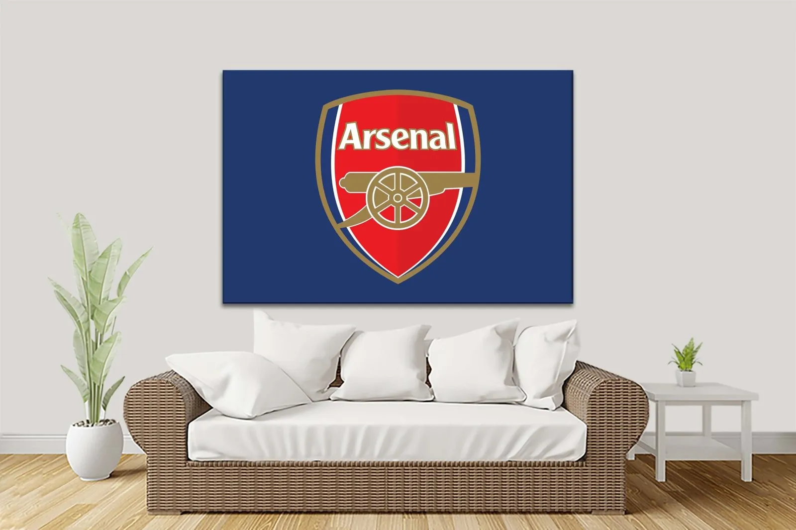 Arsenal FC crest canvas print showing the gold cannon on a red shield