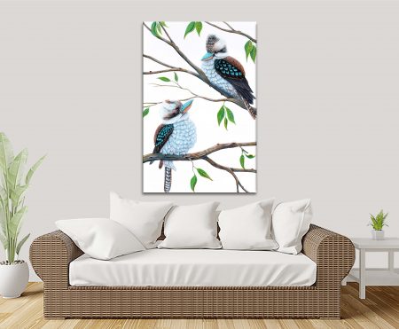 Kookaburras dozing on a branch in dappled bush light