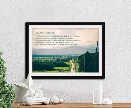 Ecclesiastes 2:26 Bible verse displayed as framed decorative typography
