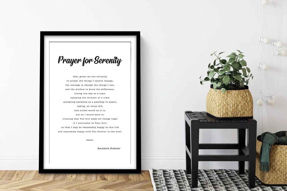 Serenity Prayer scripture text presented as a framed typographic print