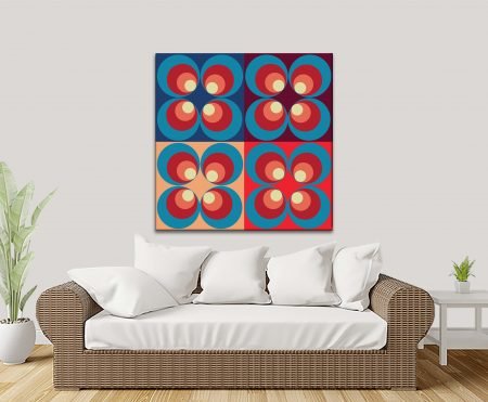 Blue and red retro geometric design, canvas print