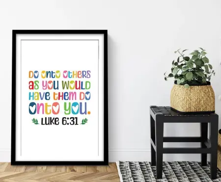 framed Do Unto Others Golden Rule typographic Christian wall art in elegant lettering