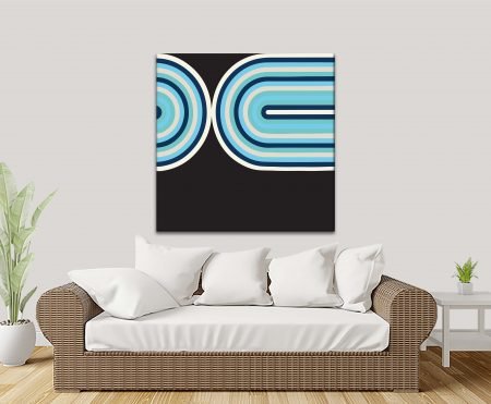 Curving blue retro geometric lines, canvas print