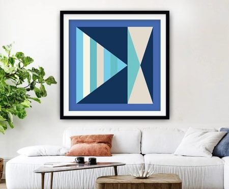 Tessellating retro triangles in warm and cool tones, framed print