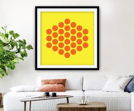Bright bold geometric shapes in a retro pattern, framed wall art
