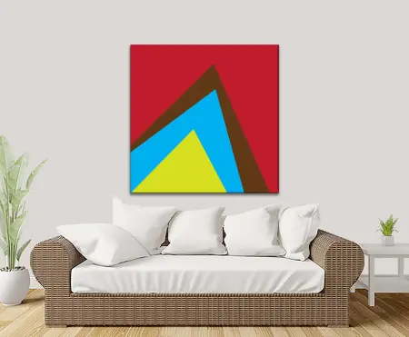 Colourful overlapping triangle peaks in a bright geometric pattern on canvas