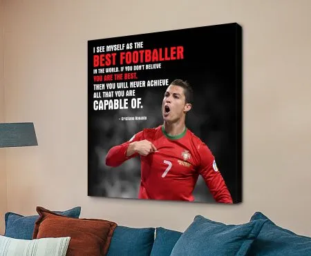 Cristiano Ronaldo motivational quote canvas in clean modern tones for a home gym