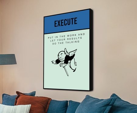 Execute Monopoly chance card word-art with top-hatted Monopoly Man, canvas print