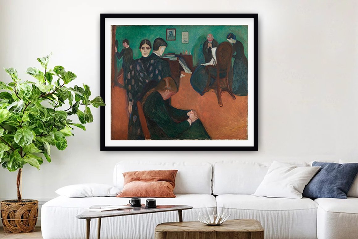 Death in the Sickroom by Edvard Munch, grieving family gathered around a dying relative