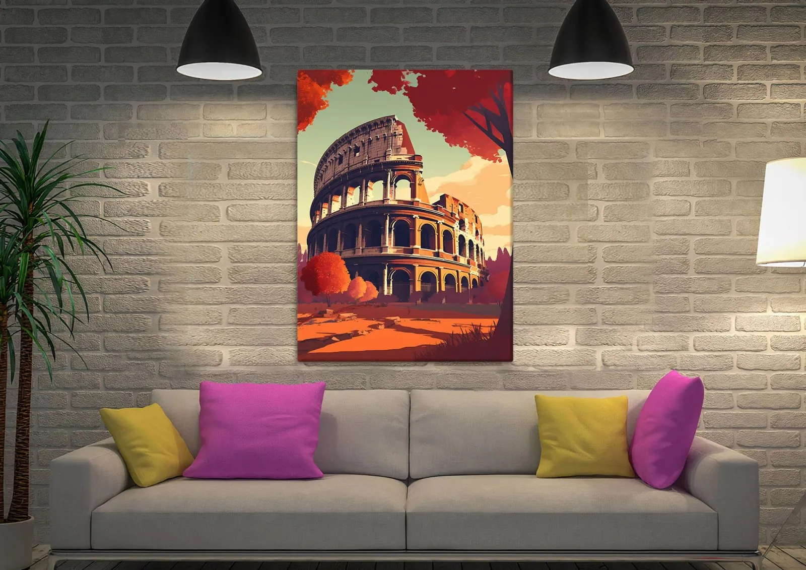 Vintage-style Athens travel poster with the Acropolis and ancient landmarks in retro hues