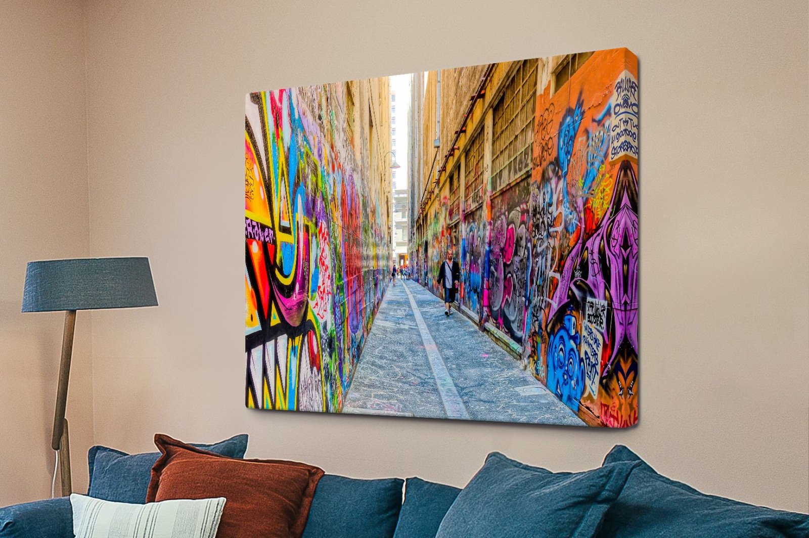 Colourful Melbourne laneway street art with layered graffiti murals and spray-paint tags