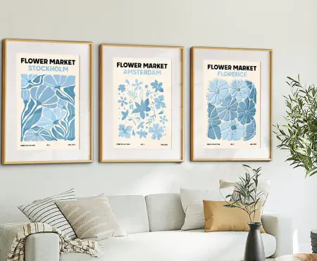Blue Flower Market Triptych Expo Art